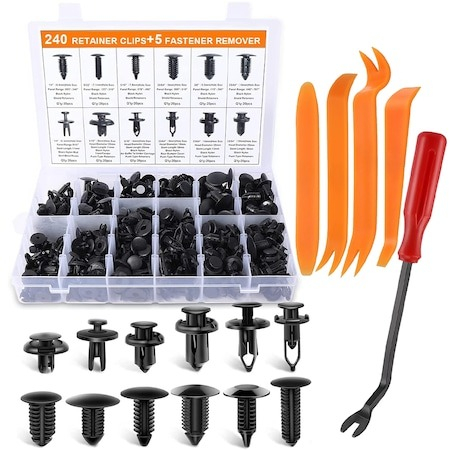 Alte articole auto - Set 240 clipsuri/ cleme auto de fixare, 12 dimensiuni universale, 4 instrumente demontare + 1 extractor metalic