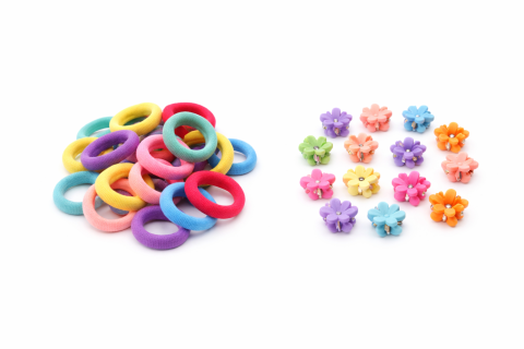 Set 25 elastice par 1.5 cm si 16 cleme mini florale 0.8 cm, cutie organizator transparenta [6]