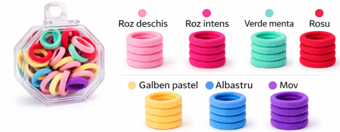 Set 25 elastice par subtiri 1.5 cm multicolor pastel, elastice textile pentru fete si femei, cutie hexagonala cu agatatoare [2]