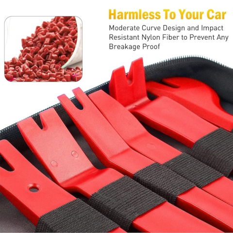 Set 25 unelte demontare interior auto, trusa demontare panouri, cleme si radio auto, plastic rezistent, rosu, cu geanta [4]