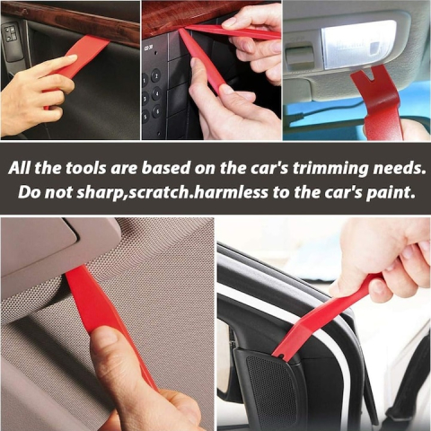 Set 25 unelte demontare interior auto, trusa demontare panouri, cleme si radio auto, plastic rezistent, rosu, cu geanta [6]