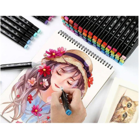 Set 262 markere multicolore cu doua capete, varf fin 1 mm si lat tesit 3-6 mm [6]