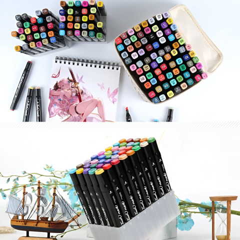 Set 262 markere multicolore cu doua capete, varf fin 1 mm si lat tesit 3-6 mm [3]