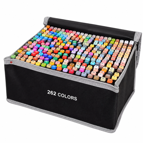 JOCURI ȘI JUCĂRII - Set 262 markere multicolore cu doua capete, varf fin 1 mm si lat tesit 3-6 mm