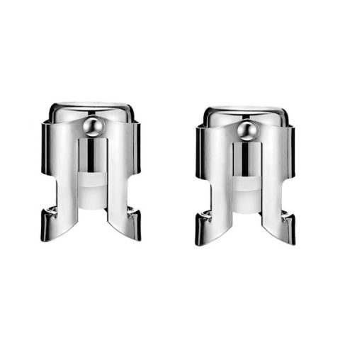 Diverse bucatarie - Set 2x Dop pentru sticle de vin, sampanie, alte bauturi, wine stopper, otel inoxidabil, silicon, argintiu