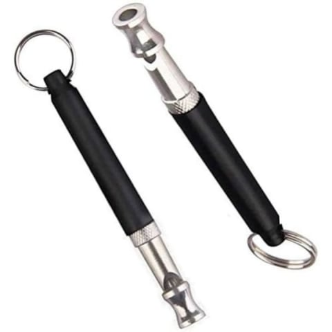 Diverse uz casnic - Set 2x Fluier de dresaj pentru caini, lungime 8 cm, metal/plastic, negru/argintiu
