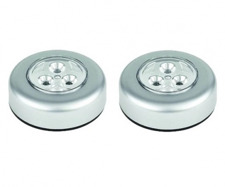 ELECTRONICE - Set 2x Lampa universala autoadeziva cu 3 LED-uri, utilizare baterii de tip AAA - Argintiu