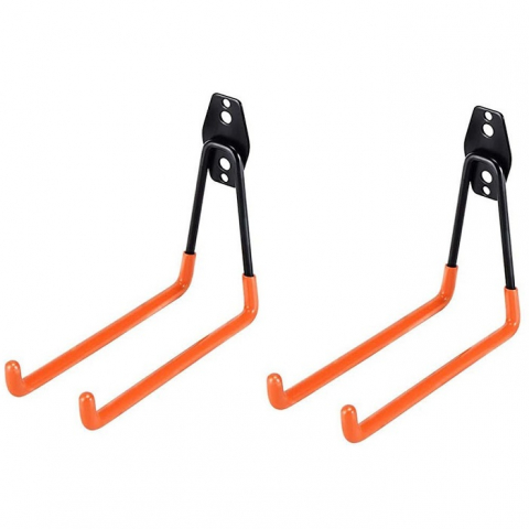 Diverse Unelte - Set 2x Suport cu carlig universal pentru depozitare, bicicleta, scule si unelte de garaj, 16 x 19 cm, negru/portocaliu