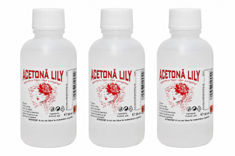 Ojă și Lac unghii - Set 3 Acetone Lily pentru indepartarea ojei si curatarea unghiilor, 50 ml fiecare