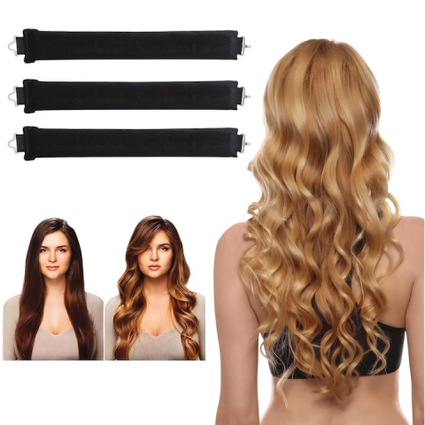 Set 3 bigudiuri, pentru toate tipurile de par, ondulare fara caldura, spuma/metal, flexibile, reutilizabile, 30 x 3 cm, negru [4]