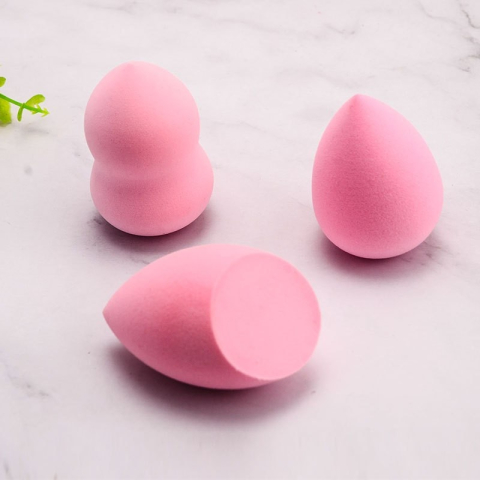 Set 3 bureti pentru machiaj, forme diferite, para, lacrima si oval taiat, tip beauty blender, pentru aplicare fond de ten, corector, roz [7]