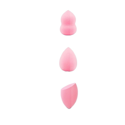 Set 3 bureti pentru machiaj, forme diferite, para, lacrima si oval taiat, tip beauty blender, pentru aplicare fond de ten, corector, roz [11]