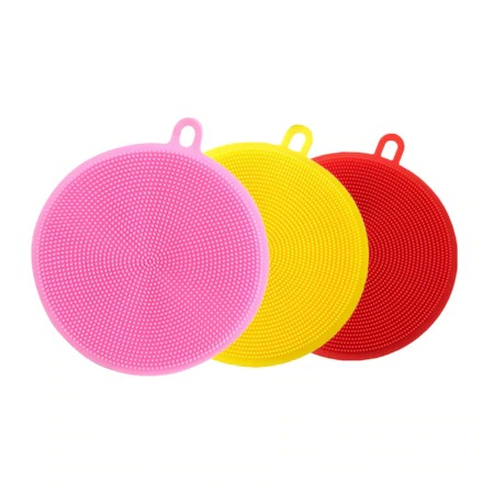 Cosmetice fata - Set 3 bureti silicon multifunctionali make up, spalatori vase (roz,galben,rosu)