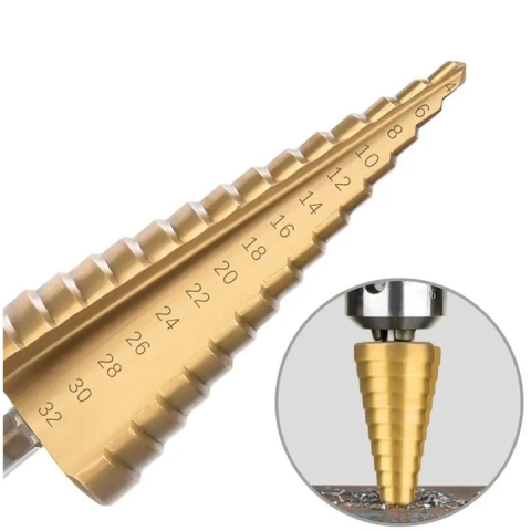 Set 3 burghie conice, dimensiuni diferite, otel HSS cu acoperire titan, tip HEX, auriu – precizie profesionala, durabilitate si performanta superioara [6]