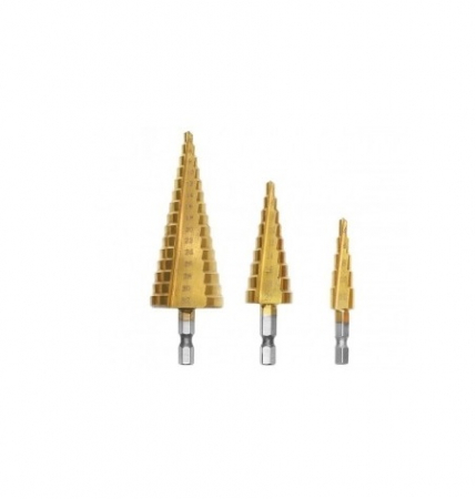 Set 3 burghie conice in trepte din otel, 4-32 mm cu husa de depozitare inclusa [6]