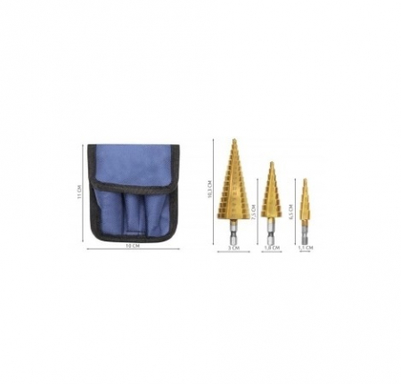 Set 3 burghie conice in trepte din otel, 4-32 mm cu husa de depozitare inclusa [2]
