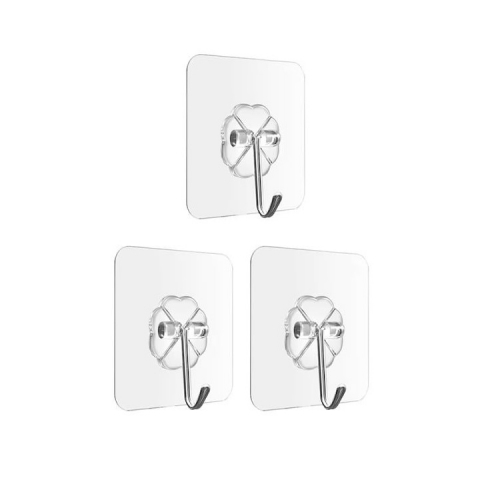 CASA & GRADINA - Set 3 carlige adezive transparente, rezistente, multifunctionale, plastic, metal
