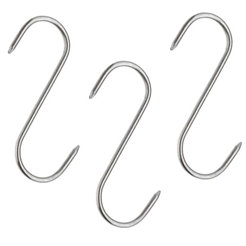 CASA & GRADINA - Set 3 carlige inox forma S pentru afumare carne, macelarie, rezistente, sustinere grea, 16 cm, argintiu