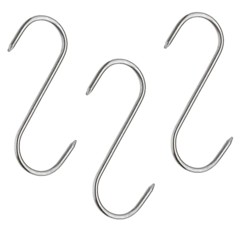 Diverse bucatarie - Set 3 carlige inox forma S pentru afumare carne, macelarie, rezistente, sustinere grea, 17 cm, argintiu