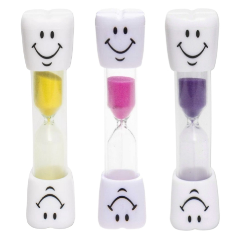 MAMA ȘI COPILUL - Set 3 clepsidre pentru perierea dintilor, 3 minute, 10 x 2.5 cm, galben/roz/mov