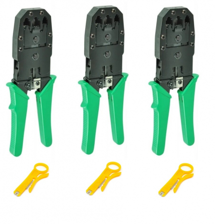 Instrumente LAN - Set 3 clesti de sertizare cablu de retea, mufe LAN RJ45 RJ12 RJ11 cu cutite de taiere incluse