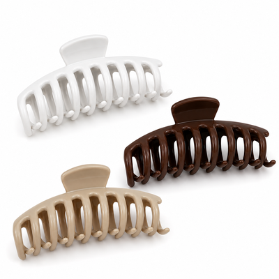 Set 3 clesti par, culori variate 10.9 x 4.5 cm, alese aleatoriu, accesorii late din plastic rigid cu arc metalic, pentru coc, par lung, gros si des [12]