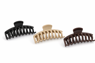 Set 3 clesti par, culori variate 10.9 x 4.5 cm, alese aleatoriu, accesorii late din plastic rigid cu arc metalic, pentru coc, par lung, gros si des [2]