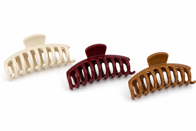 Set 3 clesti par, culori variate 10.9 x 4.5 cm, alese aleatoriu, accesorii late din plastic rigid cu arc metalic, pentru coc, par lung, gros si des [1]