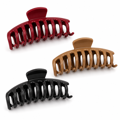 CASA & GRADINA - Set 3 clesti par, culori variate 10.9 x 4.5 cm, alese aleatoriu, accesorii late din plastic rigid cu arc metalic, pentru coc, par lung, gros si des