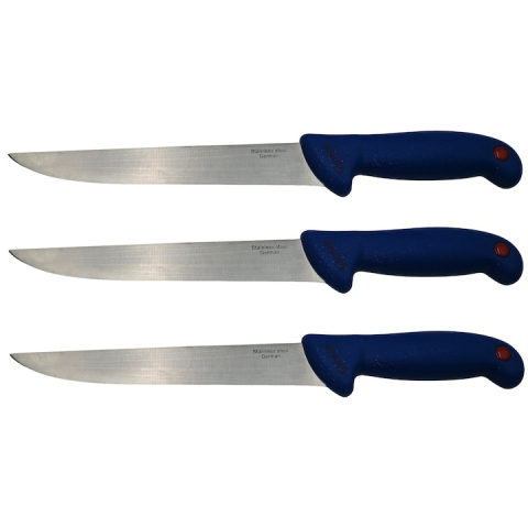 CASA & GRADINA - Set 3 cutite bucatarie tip Chef, otel inoxidabil, lama 19 cm, lungime 33 cm, maner ergonomic albastru, utilizare intensiva