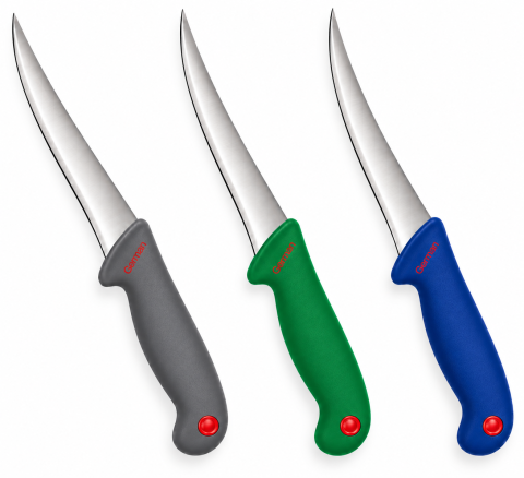 CASA & GRADINA - Set 3 cutite pentru transat si dezosat, gri 29 cm, verde 27 cm si albastru 30 cm