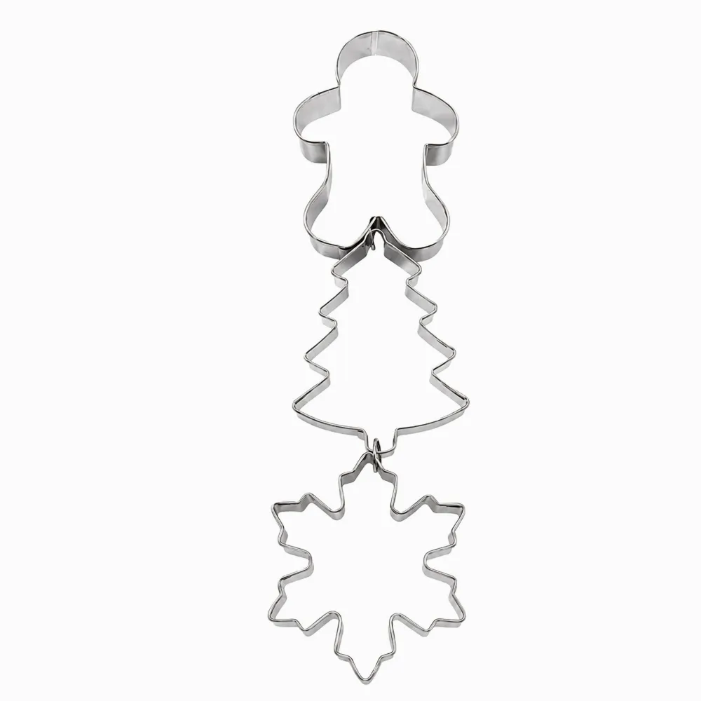 Craciun - Set 3 Forme Biscuiti Craciun Argintii, Decupatoare Metalice pentru Aluat