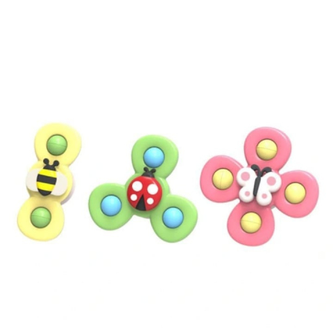 Set 3 jucarii interactive pentru bebelusi, model insecte, tip spinner, cu ventuze, ABS si silicon, rotativ, multicolor [1]