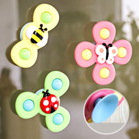 Set 3 jucarii interactive pentru bebelusi, model insecte, tip spinner, cu ventuze, ABS si silicon, rotativ, multicolor [6]