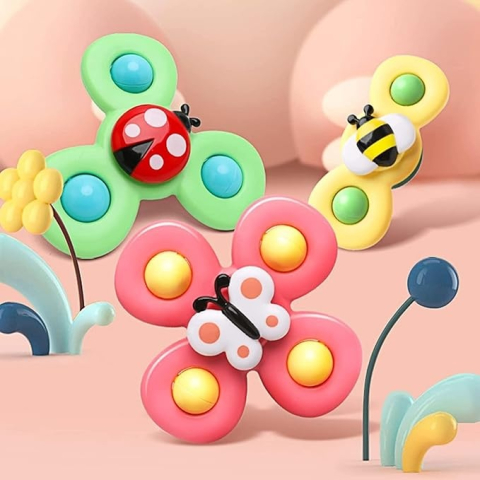 Set 3 jucarii interactive pentru bebelusi, model insecte, tip spinner, cu ventuze, ABS si silicon, rotativ, multicolor [4]