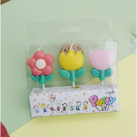 Set 3 Lumanari Decorative pentru Tort, Model Flori de Primavara, din Parafina, Multicolor, Decor pentru Aniversari si Petreceri [2]