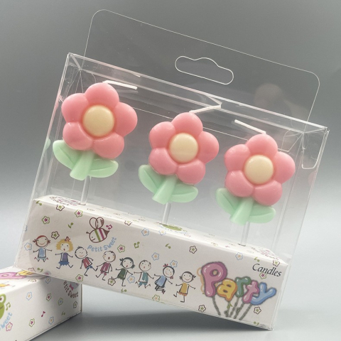Set 3 Lumanari Decorative pentru Tort, Model Flori Roz, din Parafina Premium, Multicolor, Decor Aniversari, Candy Bar si Petreceri [3]