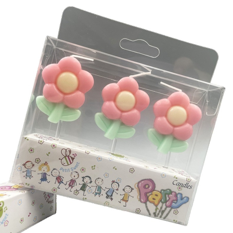 CASA & GRADINA - Set 3 Lumanari Decorative pentru Tort, Model Flori Roz, din Parafina Premium, Multicolor, Decor Aniversari, Candy Bar si Petreceri