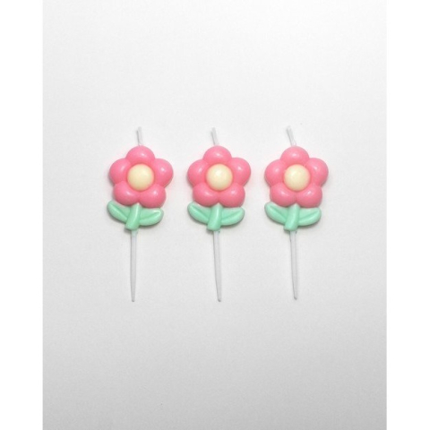 Set 3 Lumanari Decorative pentru Tort, Model Flori Roz, din Parafina Premium, Multicolor, Decor Aniversari, Candy Bar si Petreceri [2]