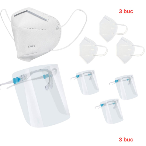 Set 3 masti de protectie KN95 si 3 viziere reutilizabile cu rama tip ochelari, pentru adulti, protectie completa [1]