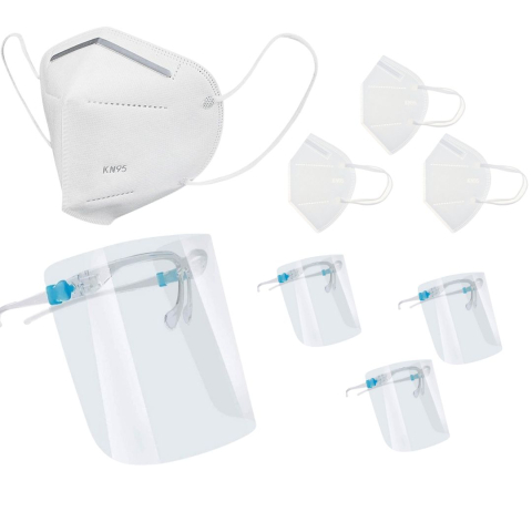 Diverse uz casnic - Set 3 masti de protectie KN95 si 3 viziere reutilizabile cu rama tip ochelari, pentru adulti, protectie completa