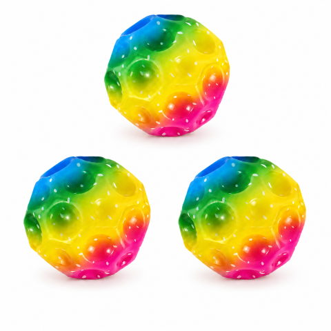 JOCURI ȘI JUCĂRII - Set 3 mingi antistres multicolor 6 cm, jucarii senzoriale din poliuretan moale, modele saltarete pentru distractie, relaxare, stimulare tactila si antrenarea mainilor