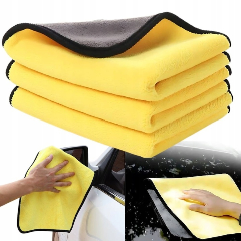 Diverse bucatarie - Set 3 prosoape din microfibra, absorbante si cu uscare rapida, 30 x 30 cm, gri/galben – pentru curatenie eficienta, fara urme si fara zgarieturi