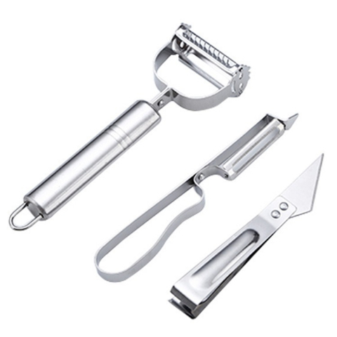CASA & GRADINA - Set 3 ustensile argintii pentru curatat si decojit fructe si legume