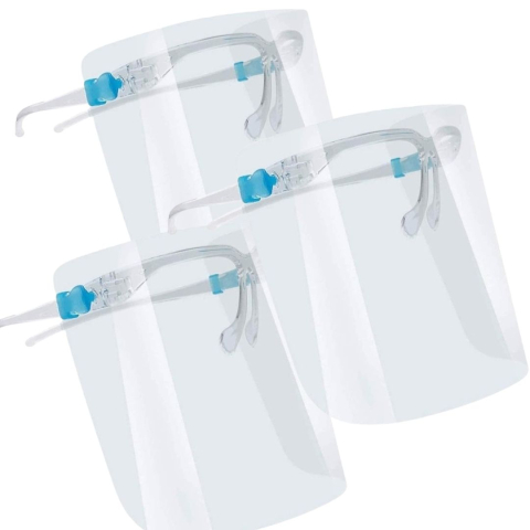 Set 3 viziere de protectie reutilizabile cu rama tip ochelari, transparente, din policarbonat, pentru adulti