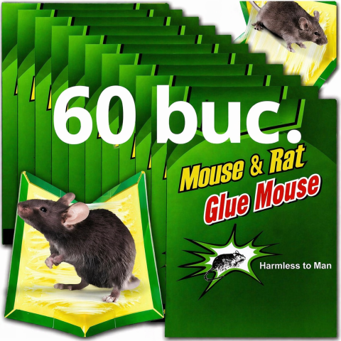 CASA & GRADINA - Set 60 capcane adezive pentru soareci si sobolani, tip carte, carton cu lipici non toxic 32g, 23.5 x 16.5 cm, verde