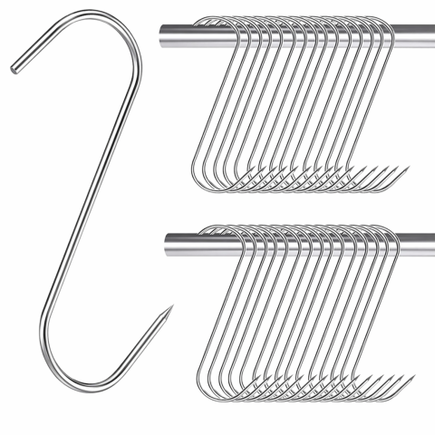 Casa - Set 30 carlige inox forma S pentru afumare carne, macelarie, rezistente, sustinere grea, 17 cm, argintiu