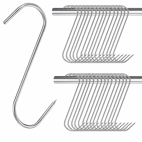 Set 30 carlige pentru afumatoare si procesare, argintii 14 cm, grosime 3 mm, otel inoxidabil curbat tip S cu varf penetrant, pentru preparate din carne [3]