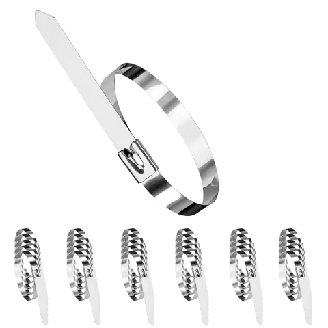 Set 30 coliere autoblocante inox 150 mm, bride metalice argintiu pentru organizarea cablurilor, furtunurilor si tevilor, otel inoxidabil rezistent la coroziune