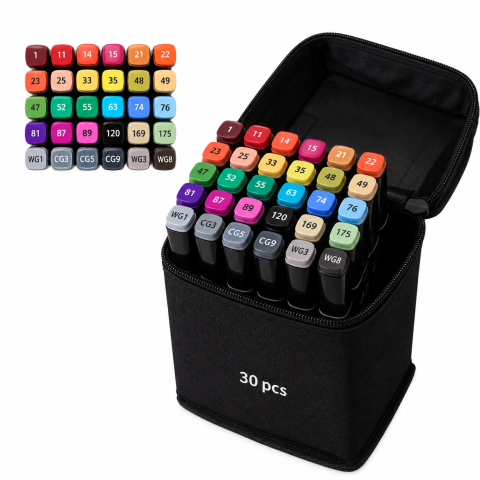 JOCURI ȘI JUCĂRII - Set 30 markere colorate cu doua capete, varf fin 1 mm si lat tesit 3-6 mm, 30 nuante